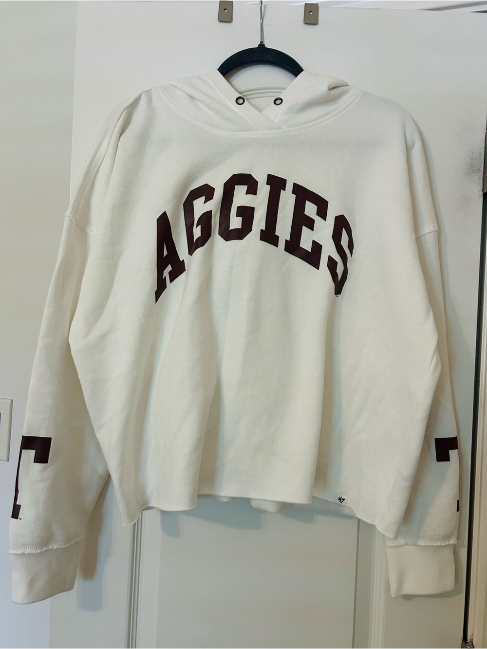 47 Women's Cream Hooded Sweatshirt with Maroon 'AGGIES'